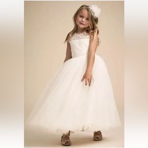 BHLDN Marquis Lace Tulle Flower Girl Dress Size 2 Ivory